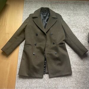 Express Men's Double-Breasted Peacoat in Olive Green